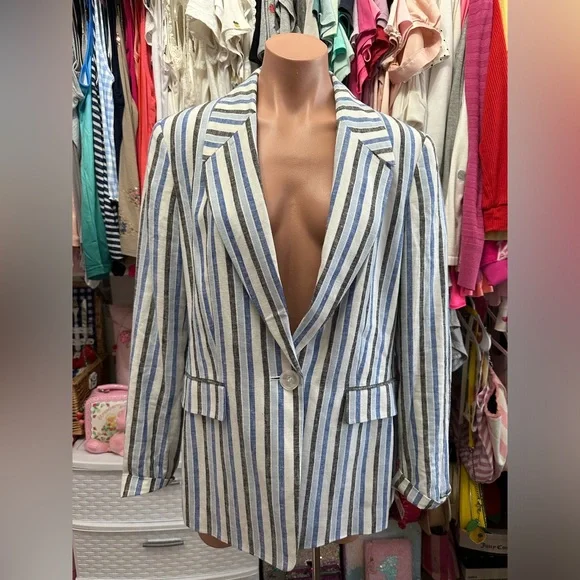 Kasper Blue & White Stripped Blazer Size 12 - Picture 2 of 5